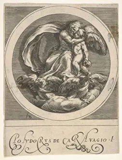 Borghegiano Gallery: Jupiter, seated above two eagles and embracing Cupid, a round composition from a serie