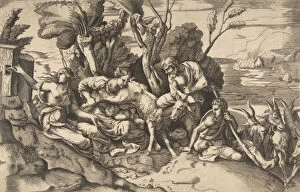 Breastfeeding Gallery: Jupiter suckled by the goat Amalthea, 1531-76.. Creator: Giulio Bonasone