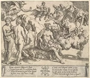 Raffaello Sanzio Da Urbino Gallery: Jupiter tumbling from a horse-drawn carriage at right, Ganymede in the form of an eagle