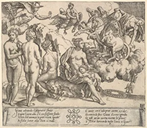 Rafaello Sanzio Gallery: Jupiter tumbling from a horse-drawn carriage at right, Ganymede in the form of an eagle