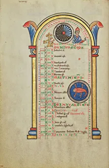 Scorpio Prints: Jupiter (?); Zodiacal Sign of Scorpio; Stammheim Missal probably 1170s. Creator: Unknown