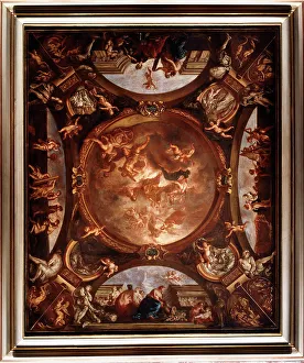 Protecting Prints: Justice ensures peace and protects the arts, c1688. Creator: Bon Boullogne