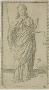 Mantegna Prints: Justice, plate 37 from Genii and Virtues, c.1465. Creator: Unknown