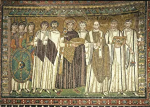 6th Century Prints: Justinian and his entourage, Mosaic Church of San Vitale in Ravenna