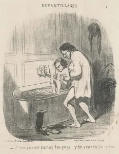 Bathroom Prints: J'veux pas entrer dans tant d'eau... 19th century. Creator: Honore Daumier