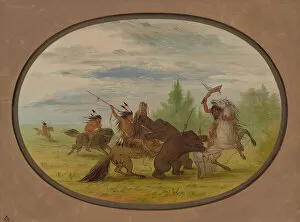 Grizzly Bear Gallery: K nisteneux Indians Attacking Two Grizzly Bears, 1861 / 1869. Creator: George Catlin