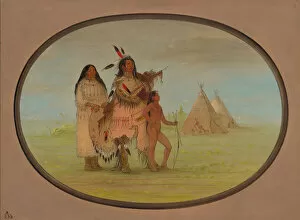 Teepee Gallery: A K nisteneux Warrior and Family, 1861 / 1869. Creator: George Catlin