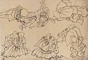 Images Dated 23rd August 2021: Kabuki actors, late 18th-early 19th century. Creator: Hokusai