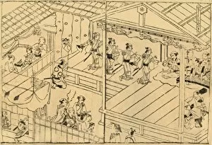 Kichibe Hishikawa Gallery: Kabuki performance in the Shijo river-bed, 1658, (1924). Creator: Hishikawa Moronobu