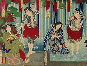Kabuki Stars Before a Gracious Waterfall (Arigataki megumi no hanagata), 1883. Creator: Toyohara Kunichika