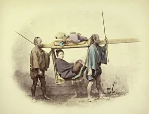 Vignette Prints: Kago Bearers, 1866-1867. Creator: Felice Beato