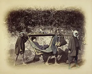Vignette Prints: Kago Bearers, about 1868. Creator: Felice Beato