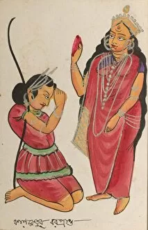 Black Ink Gallery: Kalaketu Receiving a Boon from the Goddess Chandi, 1800s. Creator: Unknown
