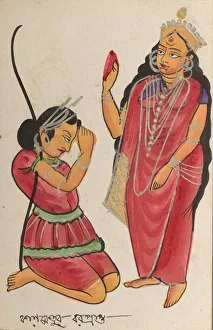 And Graphite Underdrawing On Paper Prints: Kalaketu Receiving a Boon from the Goddess Chandi, 1800s. Creator: Unknown