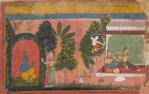 Radhika Devi Prints: Kama Aims His Bow at Radha: Page From a Dispersed Gita Govinda (Loves of Krishna), ca