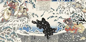 1849 Prints: Kamei Rokuro Shigekiyo fighting a black bear in the snow