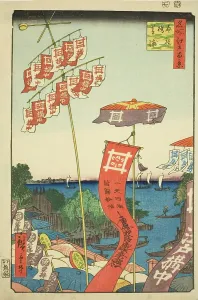 Kanasugi Bridge at Shibaura (Kanasugibashi Shibaura), from the series One Hundred... 1857. Creator: Ando Hiroshige. Kanasugi Bridge at Shibaura (Kanasugibashi Shibaura), from the series One Hundred... 1857. Creator: Ando Hiroshige