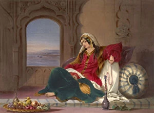 Carrick Gallery: Kandahar Lady of Rank, Engaged in Smoking, 1848. Artist: Carrick, Robert (active Mid of 19th cen.)