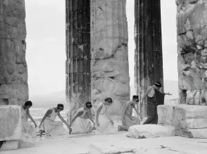 Kanellos dance group at ancient sites in Greece, 1929 Creator: Arnold Genthe