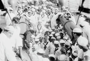 Cruiser Prints: Kangaroo court martial on USS Seattle, between c1910 and c1915. Creator: Bain News Service