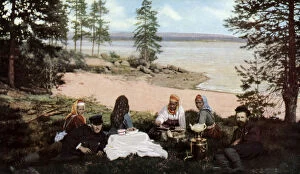 Images Dated 25th August 2009: Karelians having tea by a river, near Archangel, Russia, c1930s