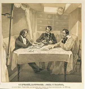 Briullov Prints: Karl Bryullov, Vladimir Kornilov and Count Grigori Gagarin aboard the brig Themistocles