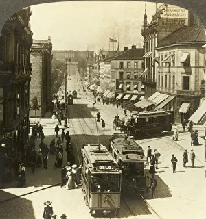 Oslo Prints: Karl Johan Street, W. N. W. to the Royal Palace