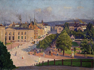 Oslo Norway Europe Prints: Karl Johans gate with the University, 1907. Creator: Karl Haldorsen
