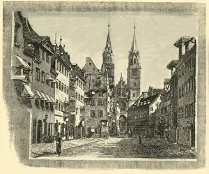 Cobbled Prints: Karolinen-Strasse and Church of St. Lawrence, Nuremberg, 1890. Creator: Unknown