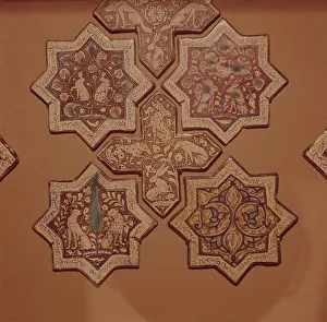 Six Kashian Persian Tiles with Inscription from Shahnameh, 13th century Six Kashian Persian Tiles with Inscription from Shahnameh, 13th century