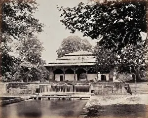 South Asian Prints: Kashmir: a bungalow above a weir, c1860s. Creator: Samuel Bourne
