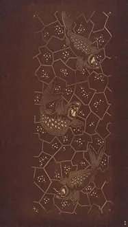 Katagami stencil with fish, between 1900 and 1952. Creator: Unknown