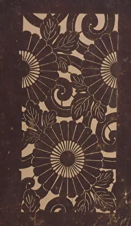 Chrysanthemum Prints: Katagami stencil with images of chrysanthemums, between 1900 and 1952. Creator: Unknown