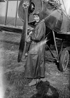 Fundraising Prints: Katherine Stinson with her biplane, between c1915 and c1920. Creator: Bain News Service