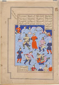 Kay Kaus, King of Persia, captured by the King of Hamavaran (Manuscript illumination