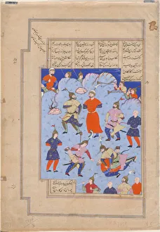 Ferdowsi Prints: Kay Kaus, King of Persia, captured by the King of Hamavaran (Manuscript illumination