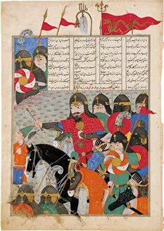 Kay Khusraw Marches to Gudarzs Rescue. (Manuscript illumination from the epic Shahname by Ferdowsi)