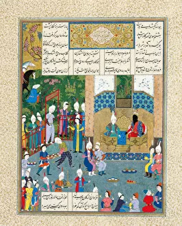 Book Of Kings Gallery: Kay Khusraw Welcomed by his Grandfather, Kay Kaus, King of Iran