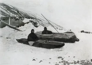 Kayak Prints: The Two Kayaks Ashore, c1911, 1913. Artist: G Murray Levick