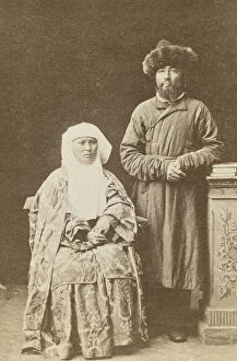 Wives Collection: Kazakh man and woman, full-length portrait, between 1870 and 1886. Creator: Unknown