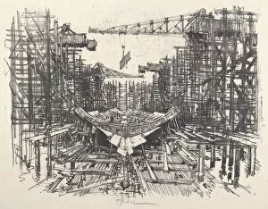 Shipbuilding Gallery: The Keel, 1917. Creator: Joseph Pennell