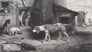 Puppies Gallery: The Kennel, from the series Hunting Scenes, 1829. Creator: Alexandre Gabriel Decamps