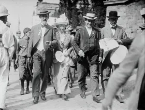 Presidential Campaign Prints: Kern, Mrs. Bryan, W.J. Bryan, and brother leaving hall, c1912. Creator: Bain News Service
