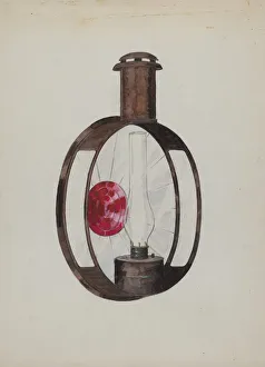 Kerosene Lamp Prints: Kerosene Street Car Lamp, c. 1936. Creator: Florence Huston