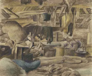 Store Room Prints: Ket River, Panovo Village. Storeroom, 1927. Creator: Dmitrii Innokent'evich Karatanov
