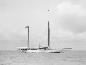 Verona Prints: The ketch Xarifa (renamed Verona ) at anchor, 1912. Creator: Kirk & Sons of Cowes