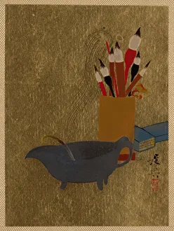 Album Lea Prints: Kettle and Box with Paint Brushes, 1882. Creator: Shibata Zeshin