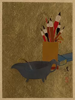 Zeshin Gallery: Kettle and Box with Paint Brushes, 1882. Creator: Shibata Zeshin