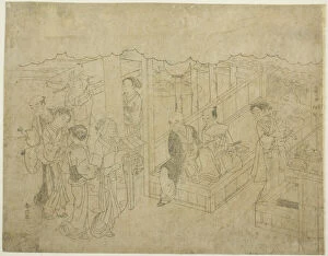 Harunobu Suzuki Collection: Key block print for The Introduction (Miai), the first sheet from the series 'Marriage... c. 1769