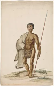 Nomadic Prints: Khoekhoe man with assegaai, c.1675-c.1725. Creator: Anon